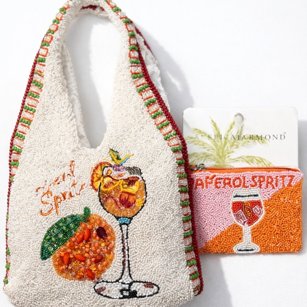 Beaded Aperol Spritz Cocktail Shoulder Bag & Matching Pouch